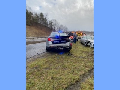 State Police vehile struck