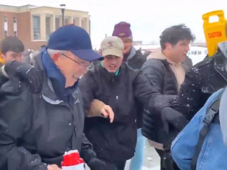 LU President Prevo at snowball fight